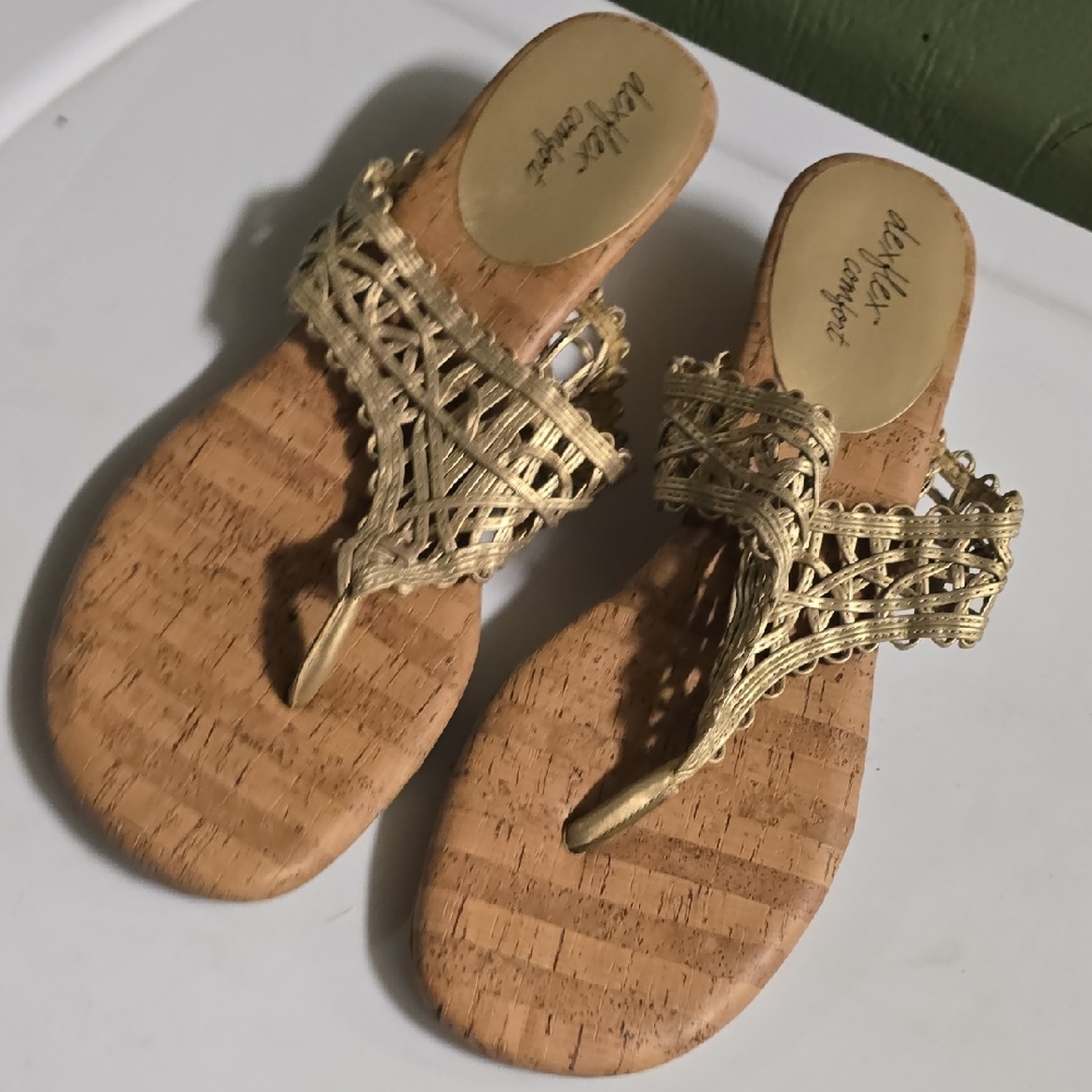 Dexflex Comfort Gold Woven Sandals Cork Size 12